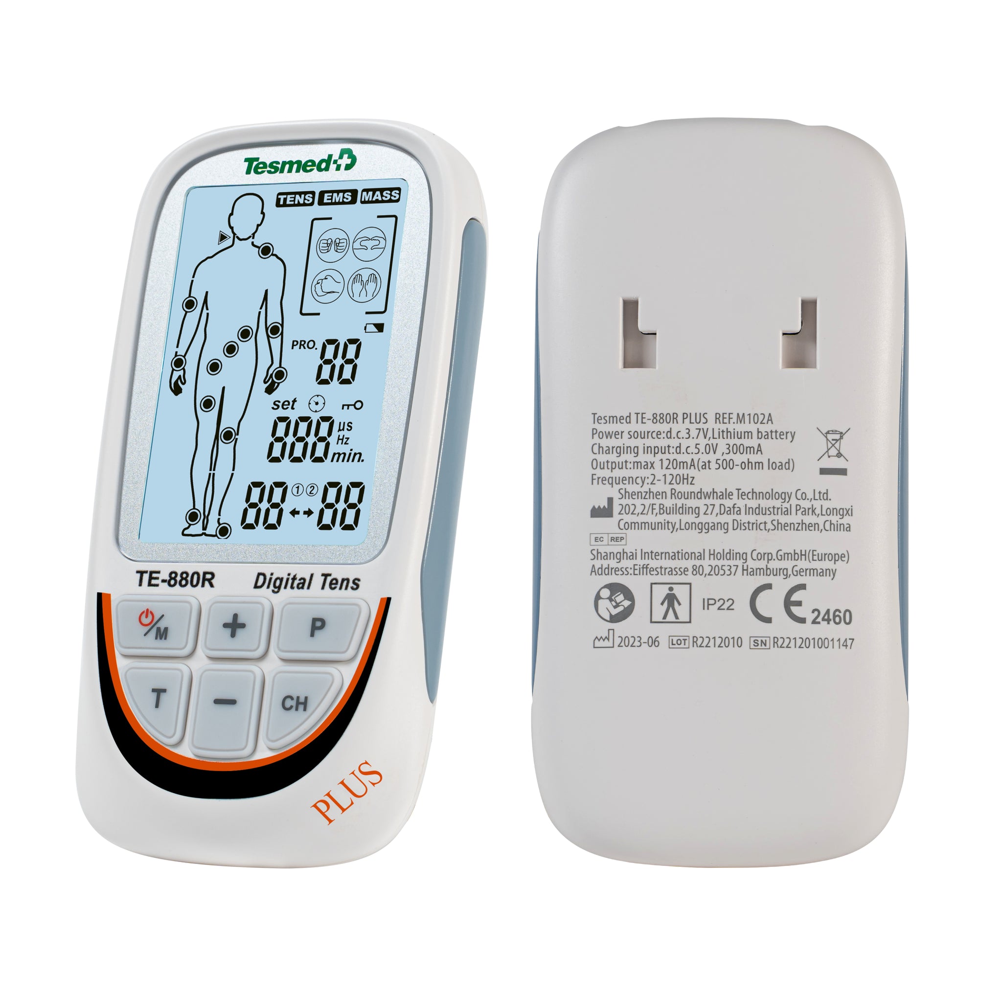 TESMED Trio 6.5: Elettrostimolatore Muscolare Ricaricabile con USB – 36 Programmi, 40 Livelli di Intensità, 4 Elettrodi – EMS, TENS e Massaggio
